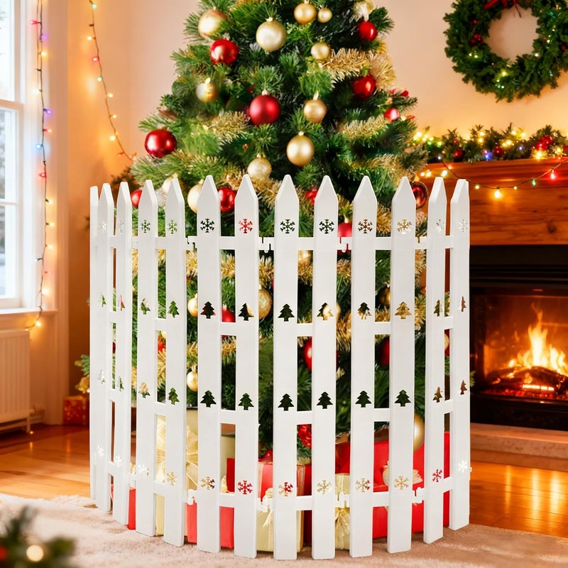 SORANGEUN Extra Height 24” Christmas Tree Fence, 24pcs Christmas Tree Gate, White Christmas Fence Decorations for Cat, Small Dog, Suit for Christmas, Birthday, Wedding Decoration - Image 1